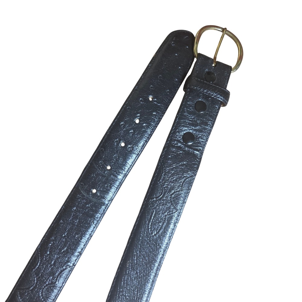 Ferrini Italia Ostrich Leather Belt 40 Gold Buckle Made in Italy Quiet Luxury